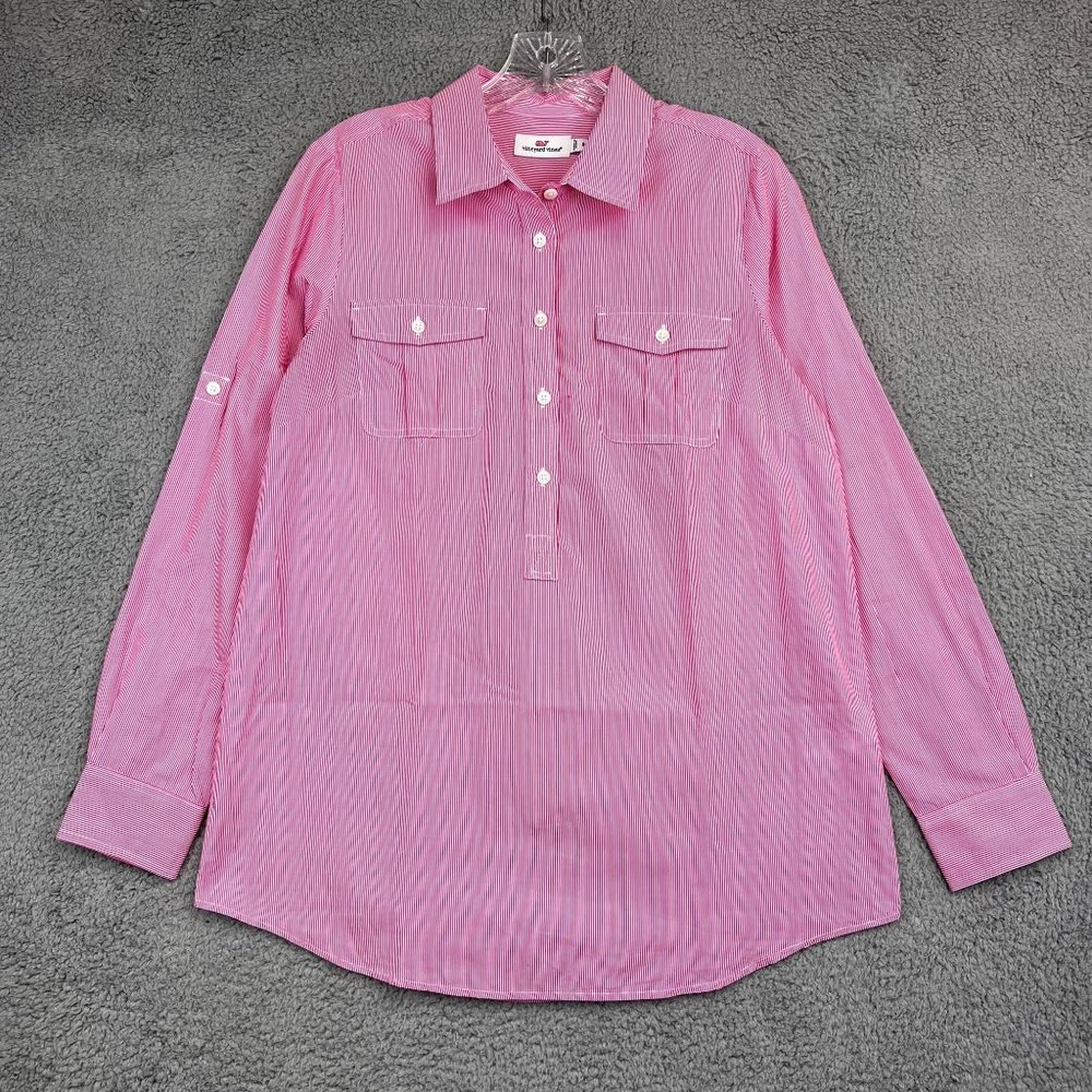 VINEYARD VINES Women Pink Check Button Down Shirt 100% Cotton Size 8 - Picture 1 of 9